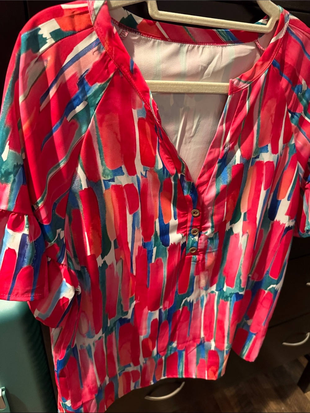 Women’s Abstract Brushstroke Blouse - Pink Multi
